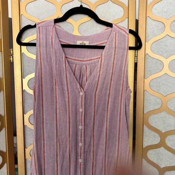 Marine Layer Size M Purple Lavender Stripe Linen Blend Lake Tank Dress - Picture 4 of 16